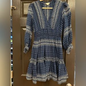Shoshanna v neck long sleeve navy and white mini dress size 4 NWOT